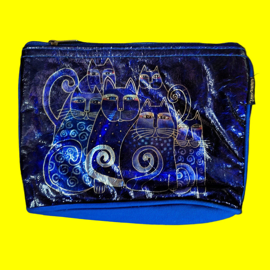 Blue Cat Cosmetic Bag Clutch Purse Shiny