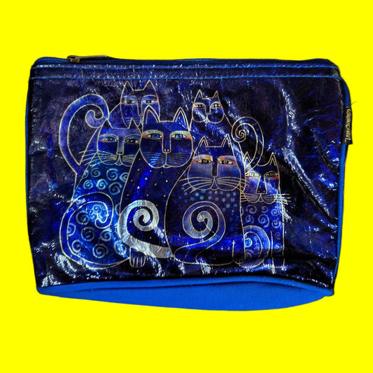 Blue Cat Cosmetic Bag Clutch Purse Shiny