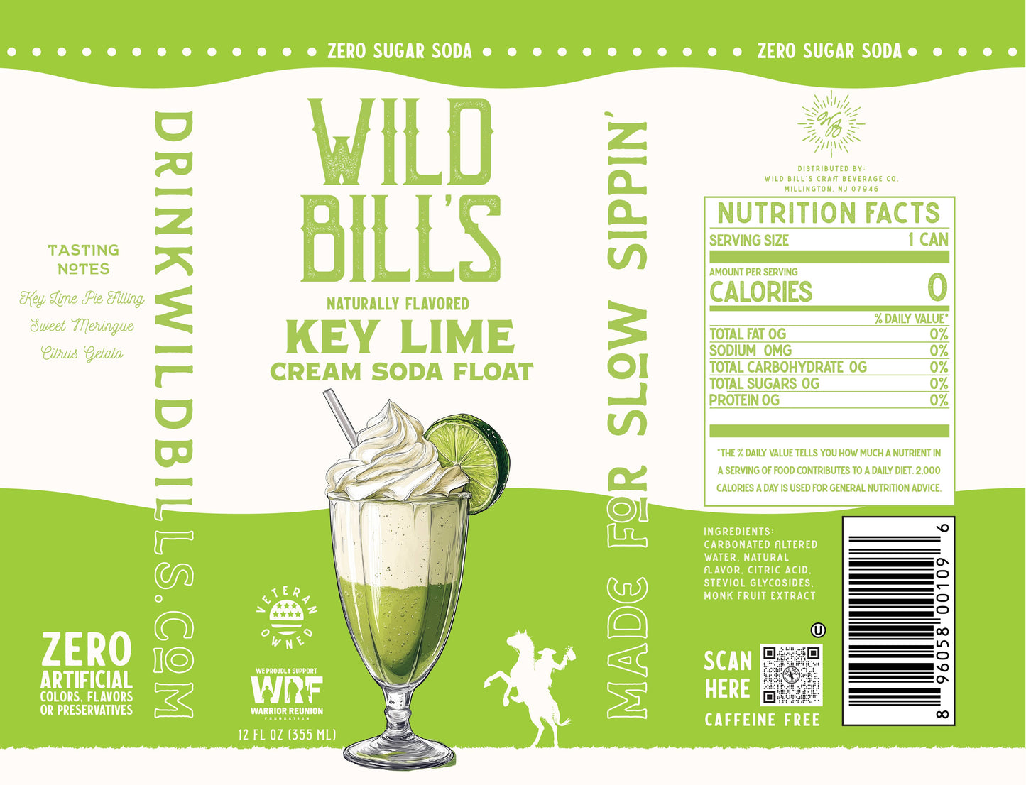Wild Bill's Key Lime Zero Sugar Soda – Single Can
