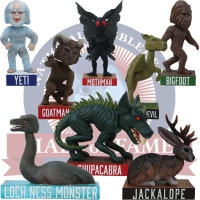 Cryptid bobblehead collection - 5 collectible cryptid figures including Bigfoot, Mothman, Jackalope, Chupacabra, and Nessie