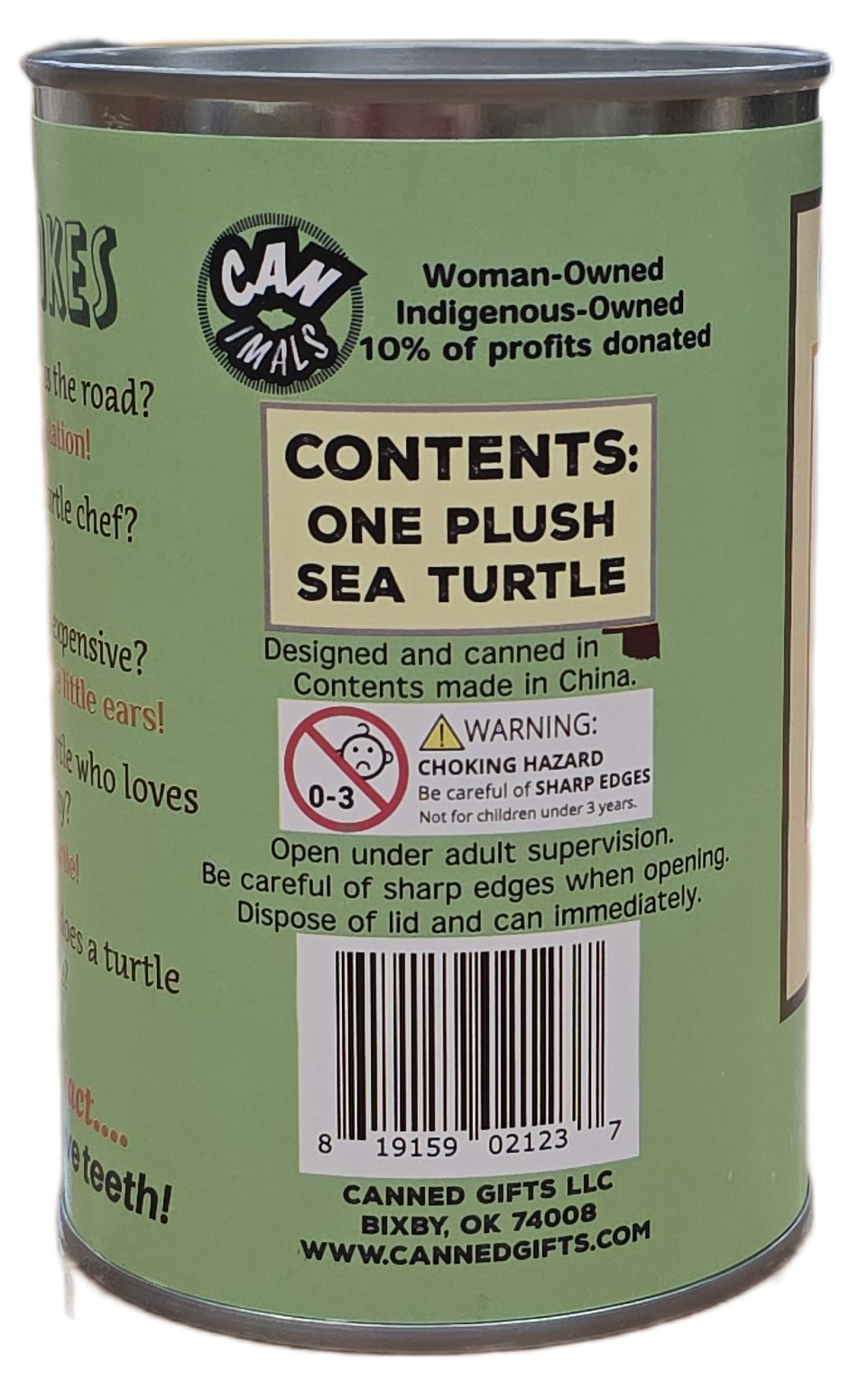 Canned Sea Turtle Stuffed Animal Plush w/Jokes | Unique Gift