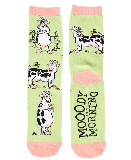 Moody In The Morning Green Crew Socks