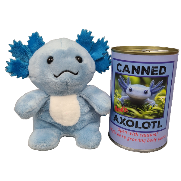 Azure the Canned Blue Axolotl | Stuffed Animal Plush w/Jokes