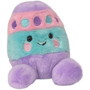 An Easter egg plush toy photographed alone on a plain white background."