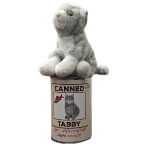 Pearl the Canned Grey Tabby Cat | Stuffed Animal Plush w/Jokes
