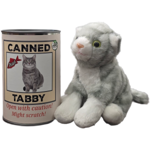 Pearl the Canned Grey Tabby Cat | Stuffed Animal Plush w/Jokes