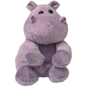 A plush hippopotamus toy in a light lavender purple color, sitting against a plain white background.