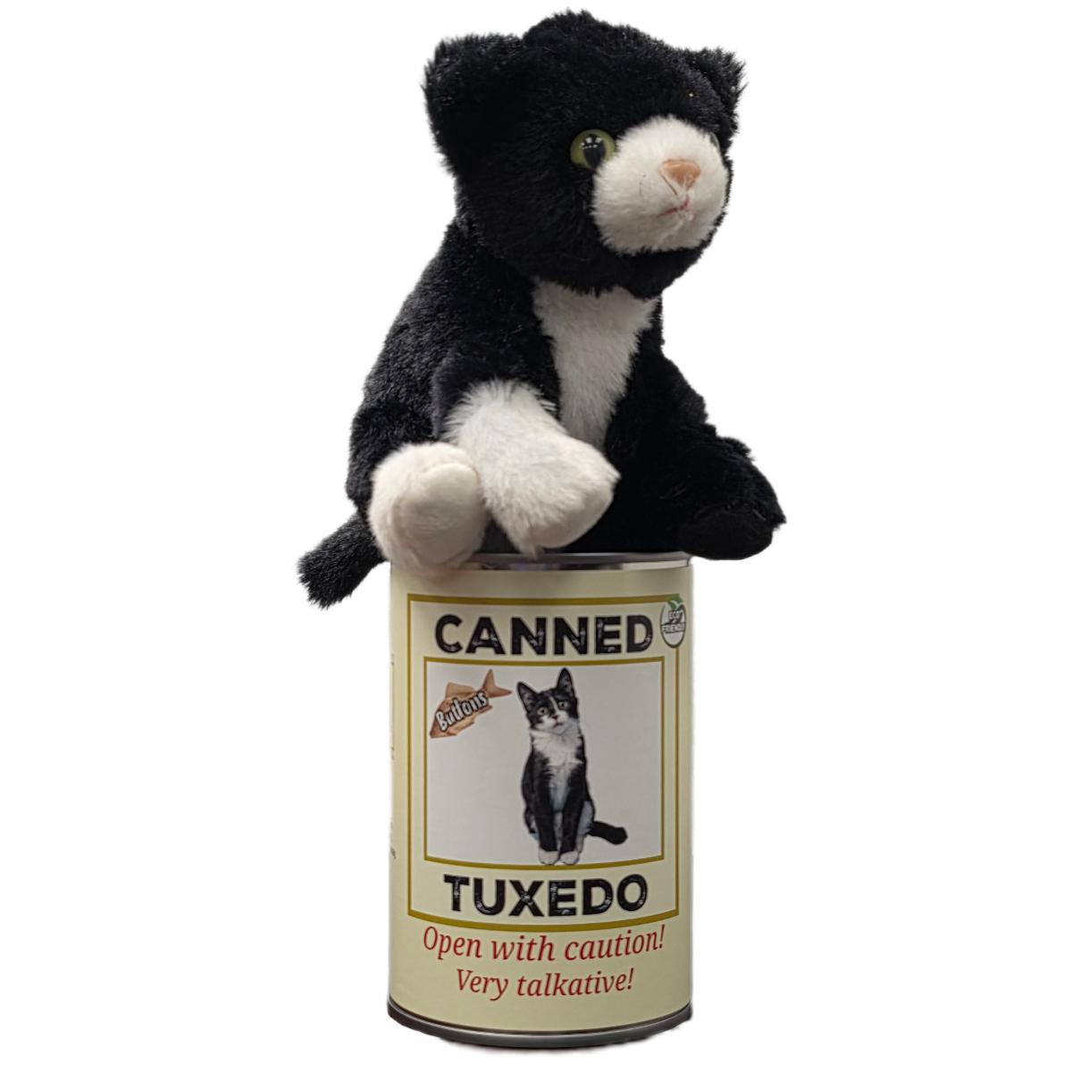Buttons the Canned Tuxedo Cat | Stuffed Animal Plush w/Jokes